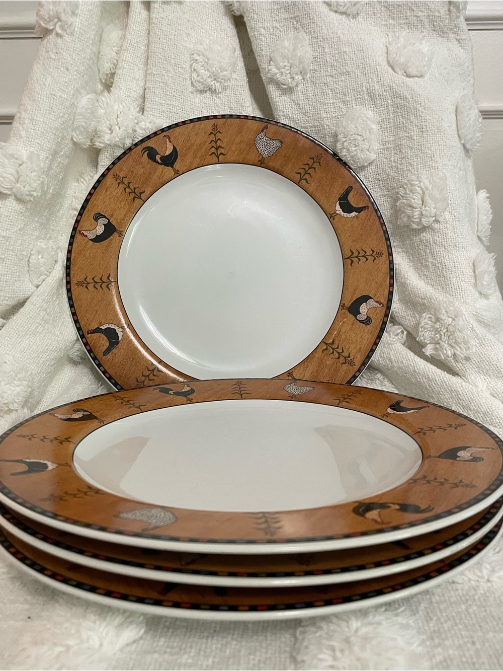 Vintage Brandon House (4) 11” Chicken‎ Rooster Around Rim Dinner Plate